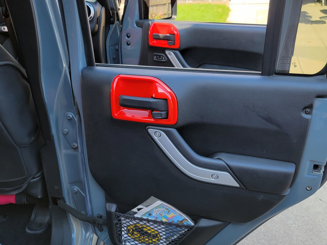 RedRock Interior Door Handle Trim Bezels; Red (07-18 Jeep Wrangler JK 4-Door)
