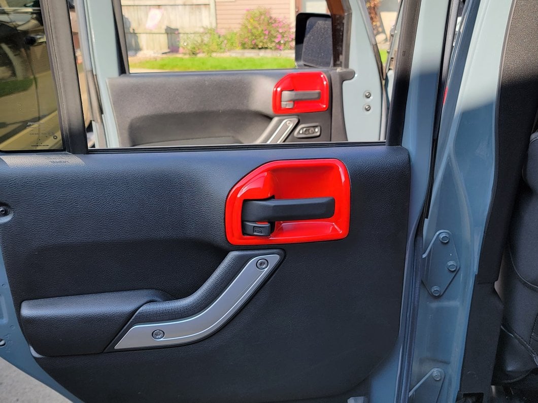 RedRock Interior Door Handle Trim Bezels; Red (07-18 Jeep Wrangler JK 4-Door)
