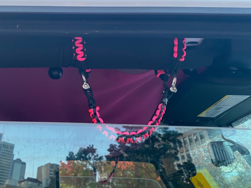 RedRock Front Rollbar Paracord Grab Handles with D-Rings; Black and Pink (07-18 Jeep Wrangler JK)