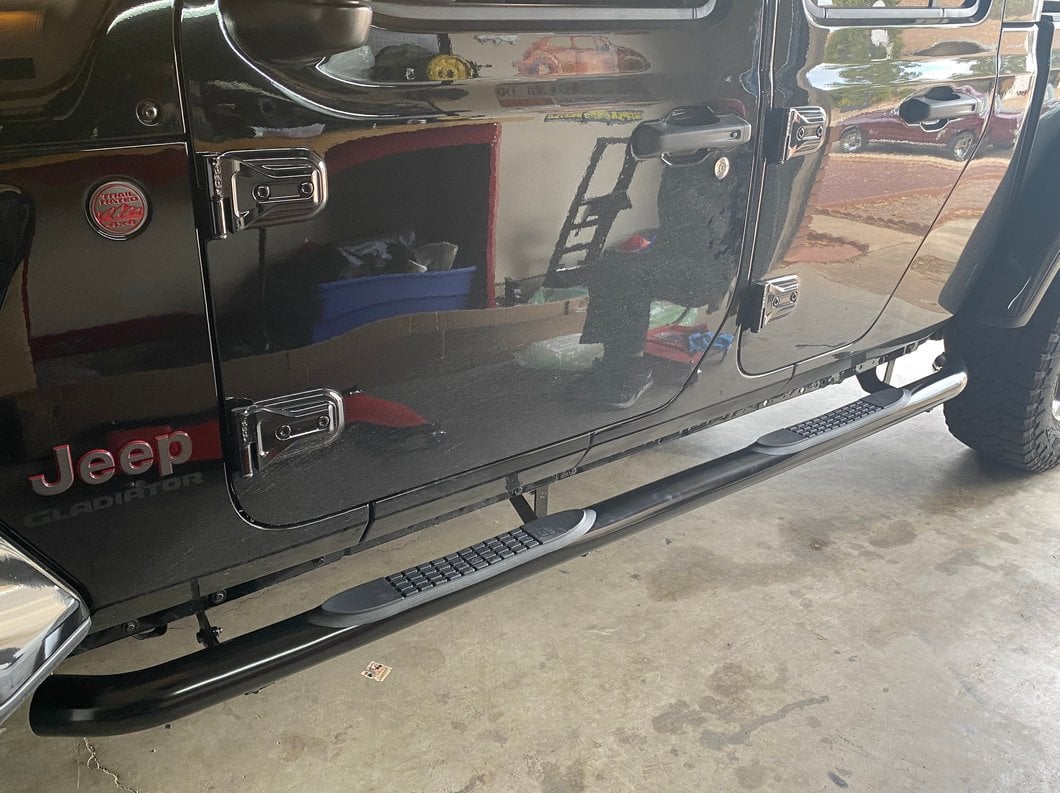 RedRock 3-Inch Round Side Step Bars; Semi-Gloss Black (20-25 Jeep Gladiator JT)