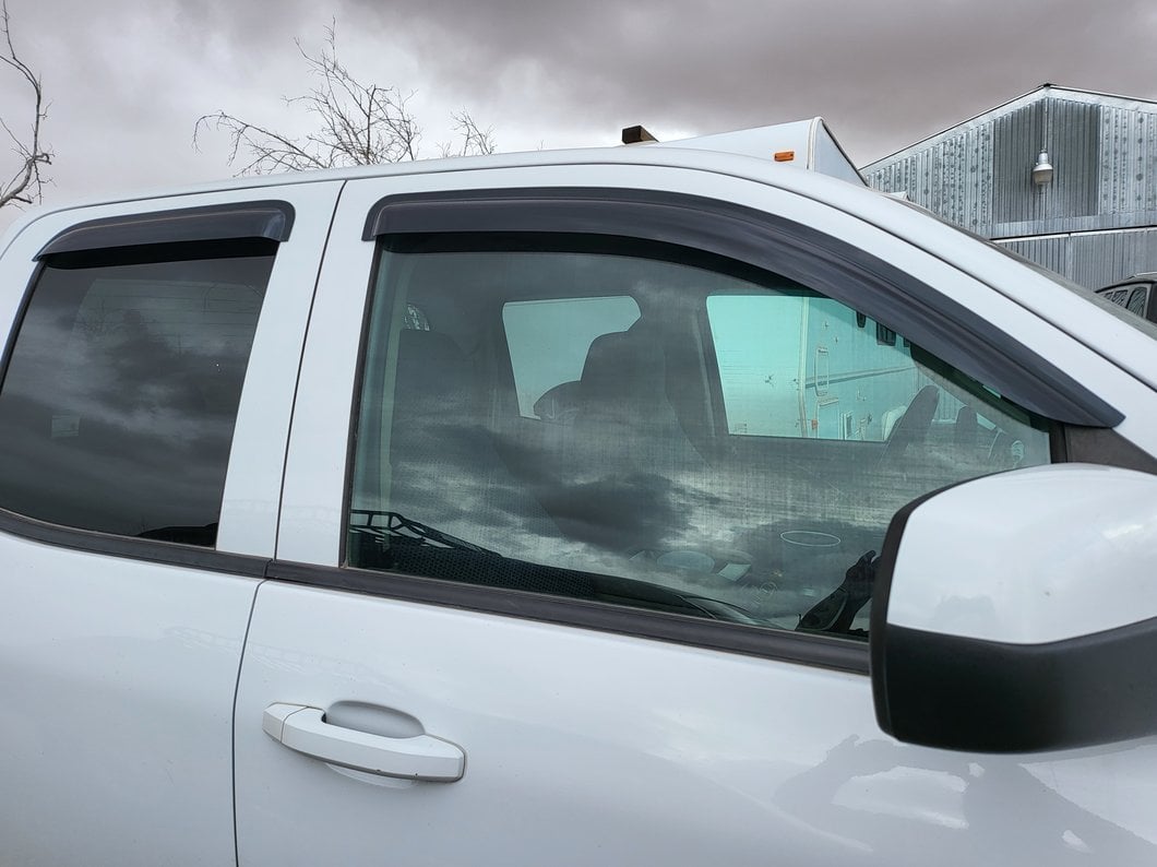 RedRock Window Deflectors; Front and Rear; Smoked (14-18 Sierra 1500 Double Cab)