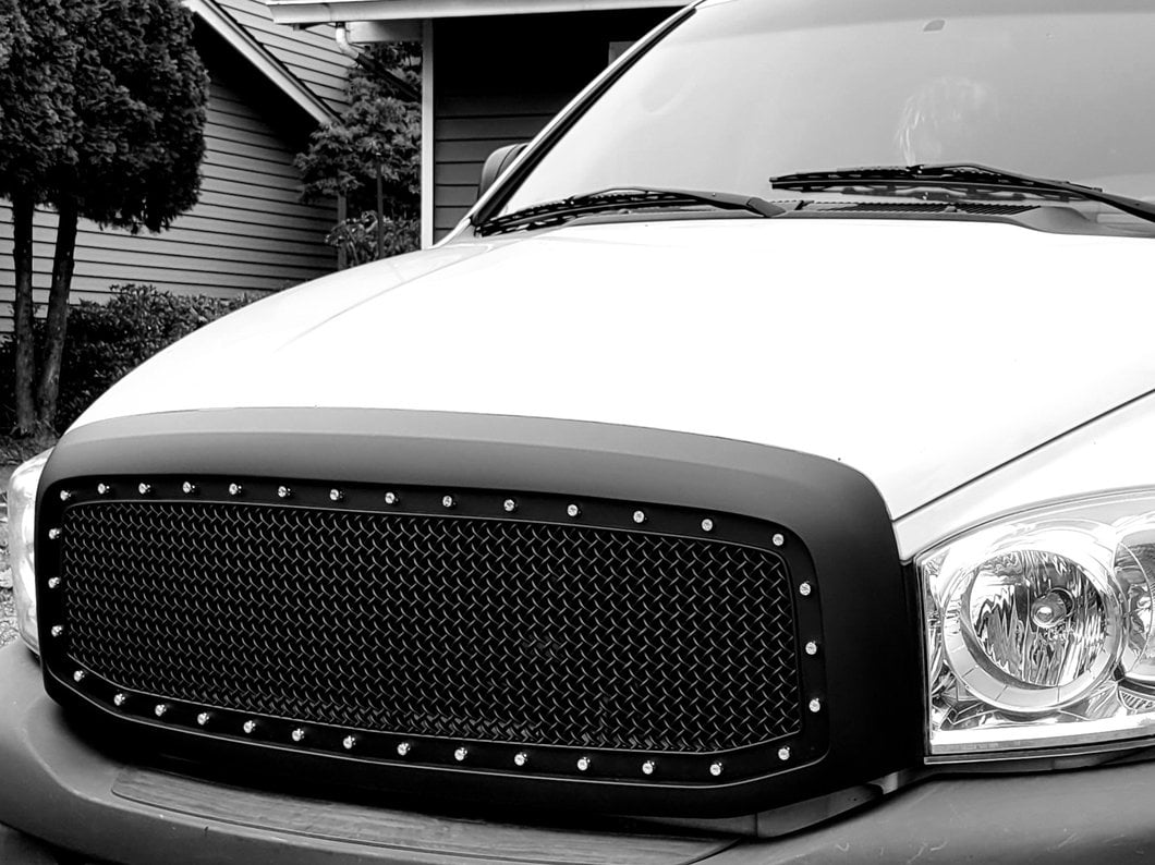 RedRock Mesh Upper Replacement Grille with Rivets; Matte Black (06-08 RAM 1500)