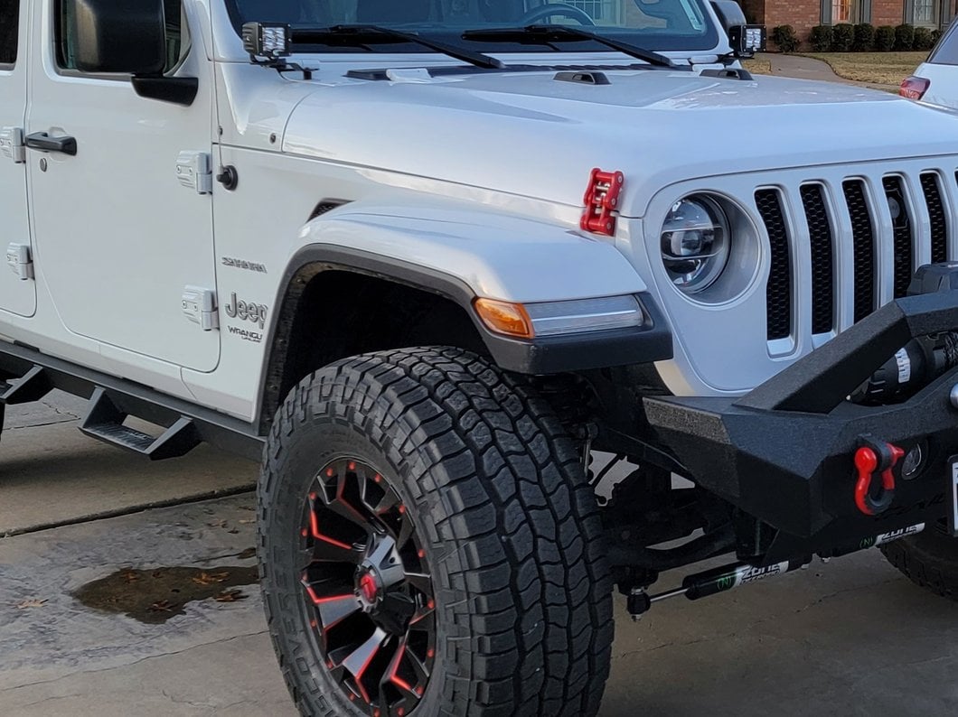 RedRock Billet Aluminum Hood Catch Set; Red (07-25 Jeep Wrangler JK & JL)