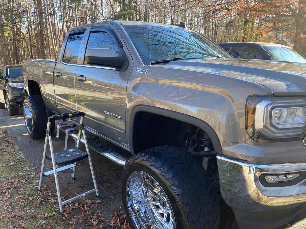 RedRock Window Deflectors; Front and Rear; Smoked (14-18 Sierra 1500 Double Cab)