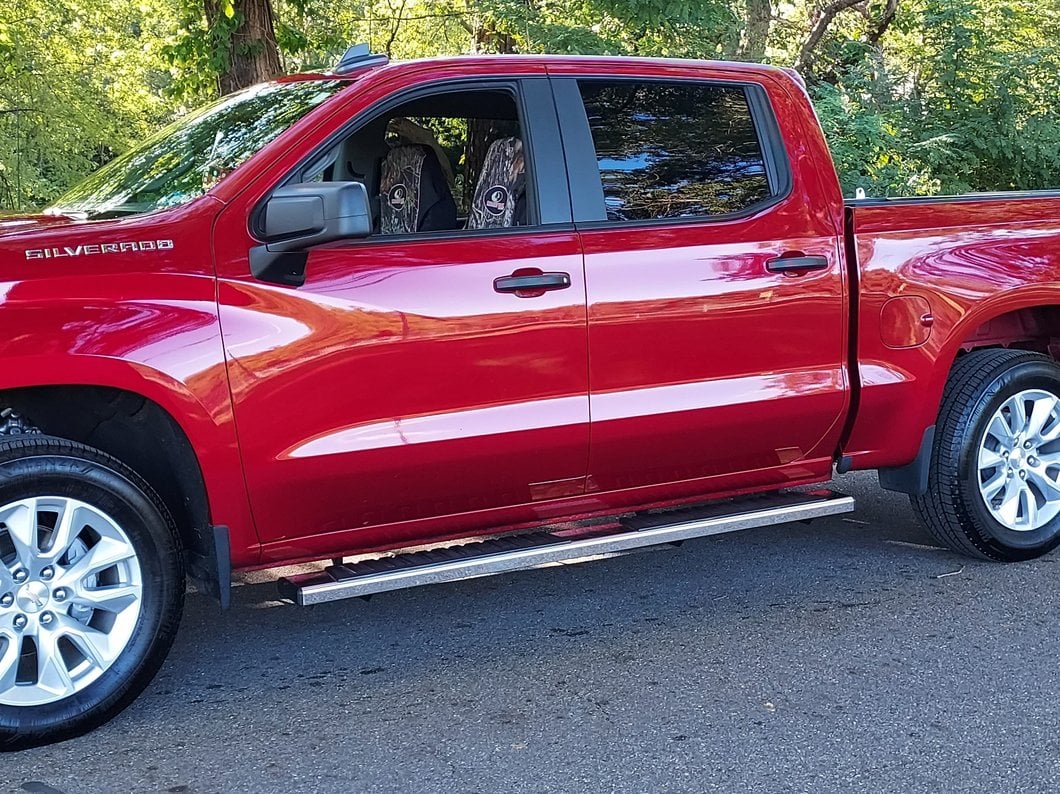 RedRock 6-Inch Oval Straight End Side Step Bars; Stainless Steel (19-25 Silverado 1500 Double Cab)