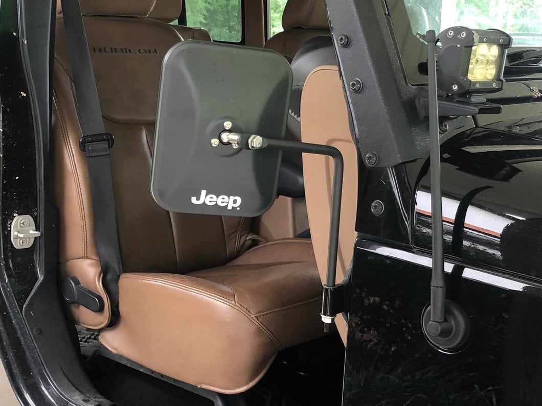 Jeep Licensed by RedRock Rectangular Adventure Mirrors with Printed Jeep Logo; Textured Black (76-25 Jeep CJ7, Wrangler YJ, TJ, JK & JL)