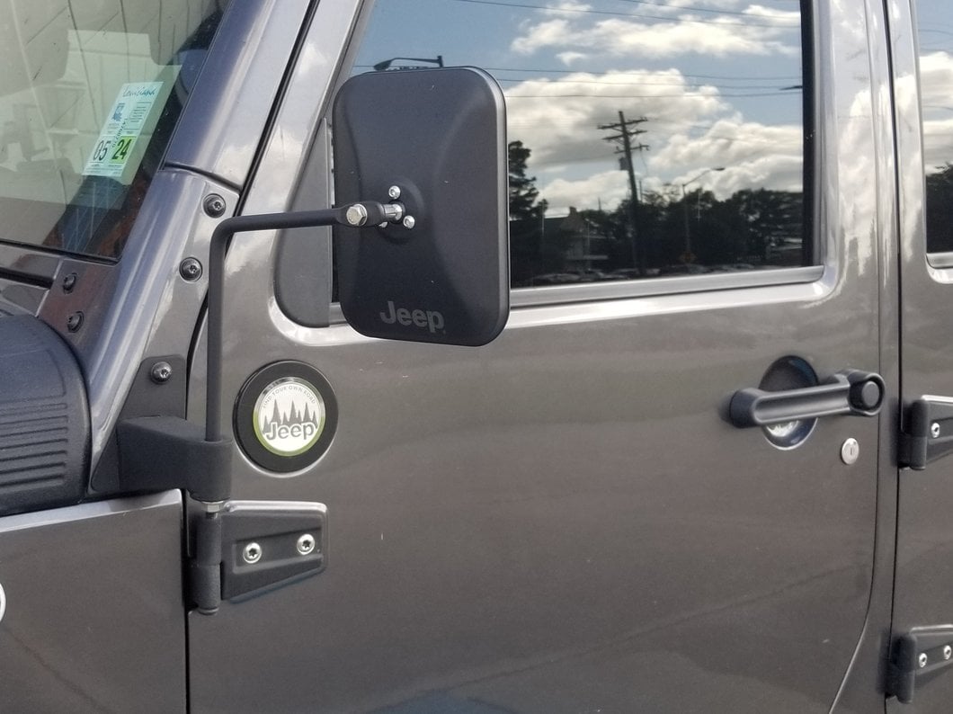 Jeep Licensed by RedRock Rectangular Adventure Mirrors with Engraved Jeep Logo; Textured Black (76-25 Jeep CJ7, Wrangler YJ, TJ, JK & JL)