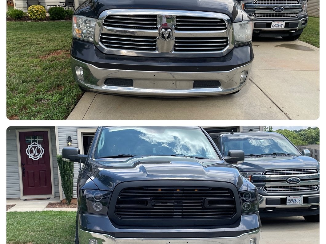 RedRock Boss Upper Replacement Grille with LED DRL; Matte Black (13-18 RAM 1500, Excluding Rebel)