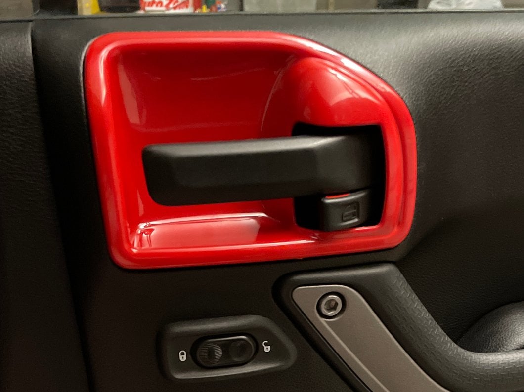 RedRock Interior Door Handle Trim Bezels; Red (07-18 Jeep Wrangler JK 4-Door)