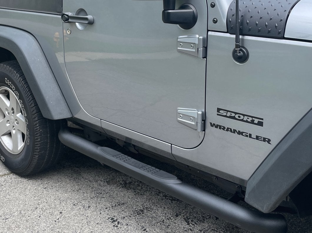 Jeep Licensed by RedRock 3-Inch Round Curved Side Step Bars with Jeep Logo (07-18 Jeep Wrangler JK 2-Door)