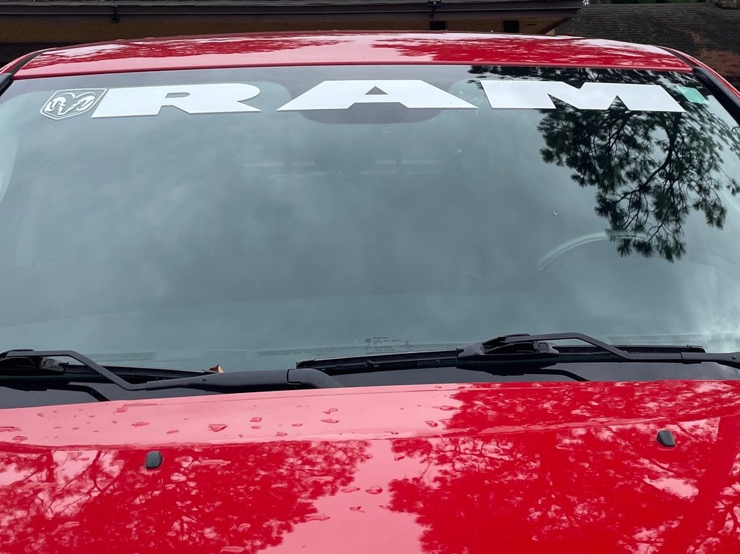 RAM Licensed by RedRock RAM with Head and Logo Windshield Banner; White (02-18 RAM 1500)