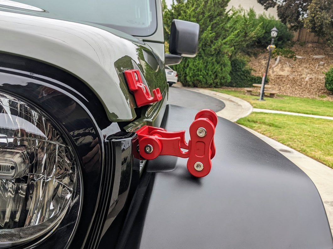 RedRock Billet Aluminum Hood Catch Set; Red (07-25 Jeep Wrangler JK & JL)