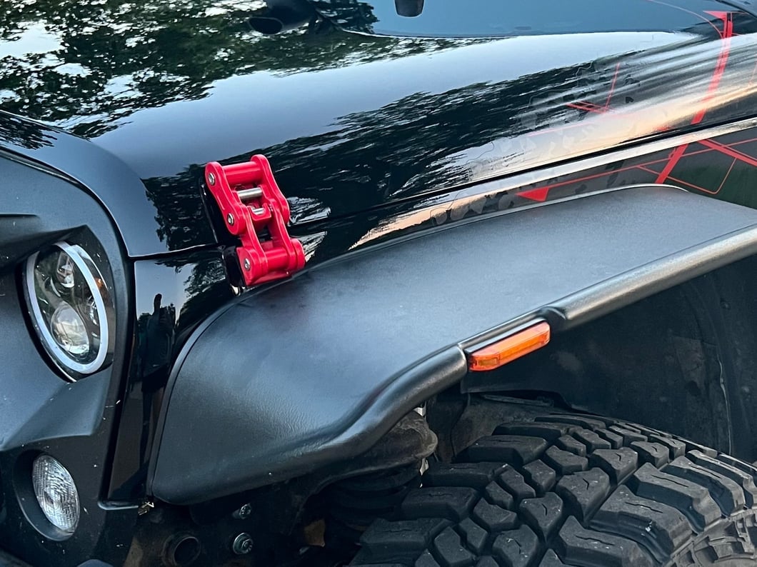 RedRock Billet Aluminum Hood Catch Set; Red (07-25 Jeep Wrangler JK & JL)