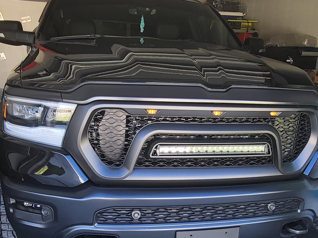 RedRock Rebel Style Upper Replacement Grille with LED DRL; Matte Black (19-24 RAM 1500 w/o Forward Facing Camera)