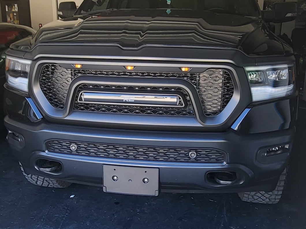 RedRock Rebel Style Upper Replacement Grille with LED DRL; Matte Black (19-24 RAM 1500 w/o Forward Facing Camera)