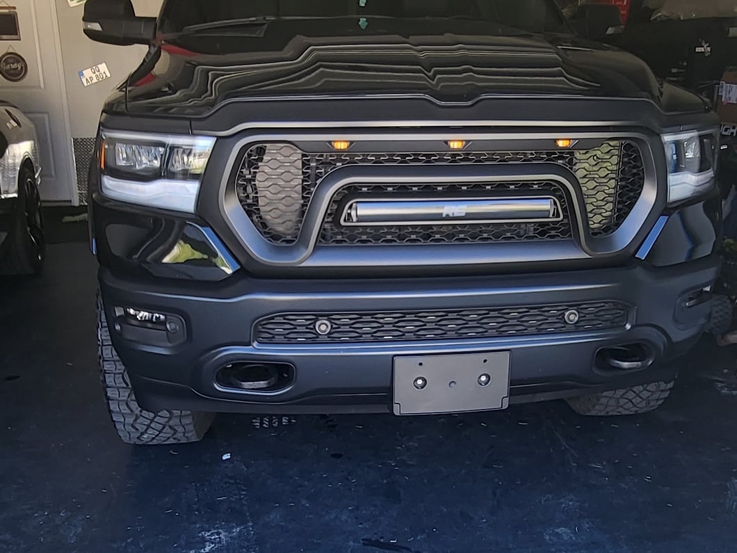 RedRock Rebel Style Upper Replacement Grille with LED DRL; Matte Black (19-24 RAM 1500 w/o Forward Facing Camera)