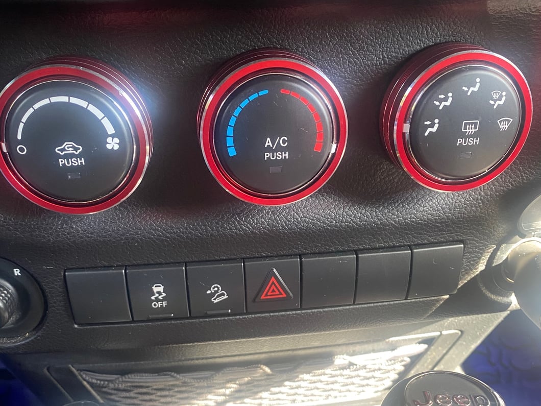 RedRock Alterum Series Billet Aluminum HVAC Control Bezels; Red (11-18 Jeep Wrangler JK)