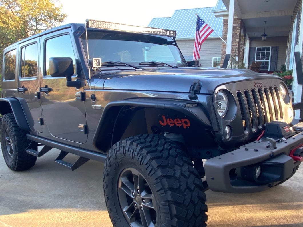 Jeep Licensed by RedRock Tubular Fender Flares with LED DRL and Jeep Logo; Front (07-18 Jeep Wrangler JK)