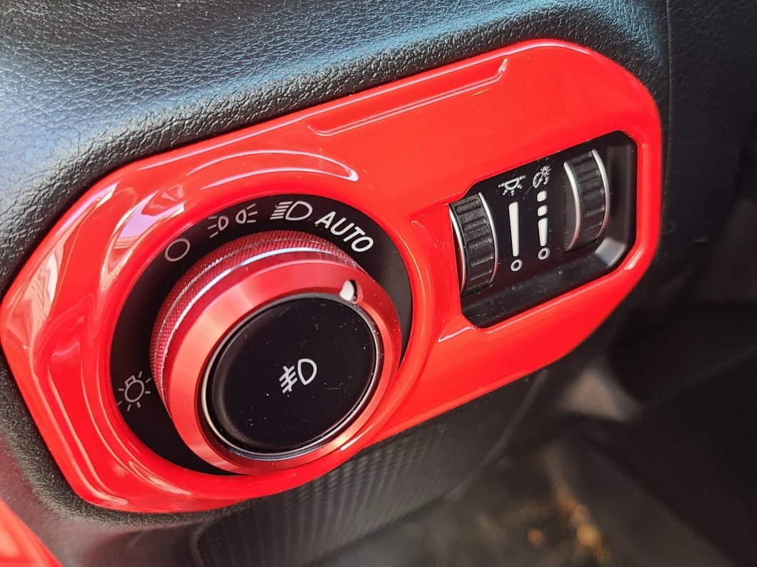 RedRock Billet Aluminum Headlight Knob Trim Ring; Red (18-25 Jeep Wrangler JL)