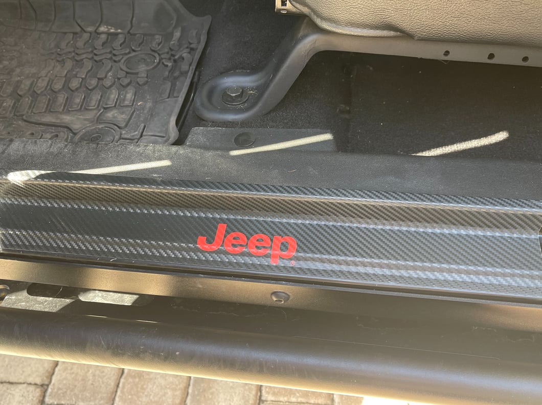 Jeep Licensed by RedRock Carbon Fiber Door Sill Decal; Red (07-18 Jeep Wrangler JK)