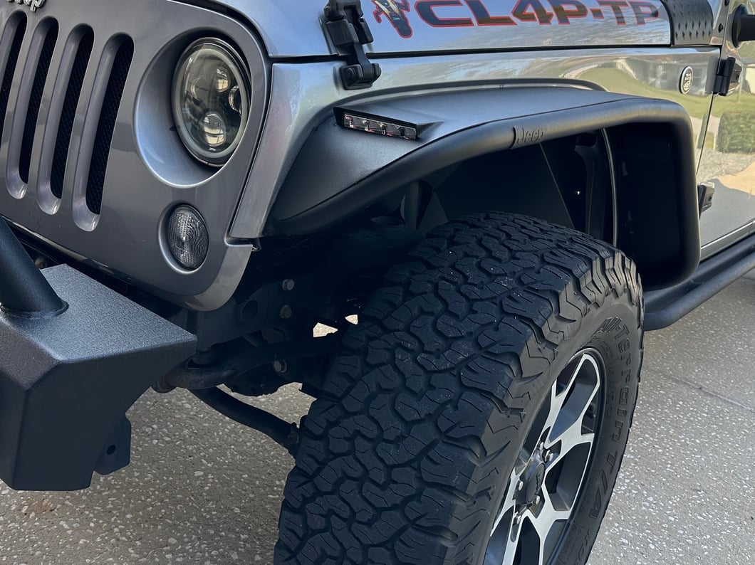 Jeep Licensed by RedRock Tubular Fender Flares with LED DRL and Jeep Logo; Front (07-18 Jeep Wrangler JK)