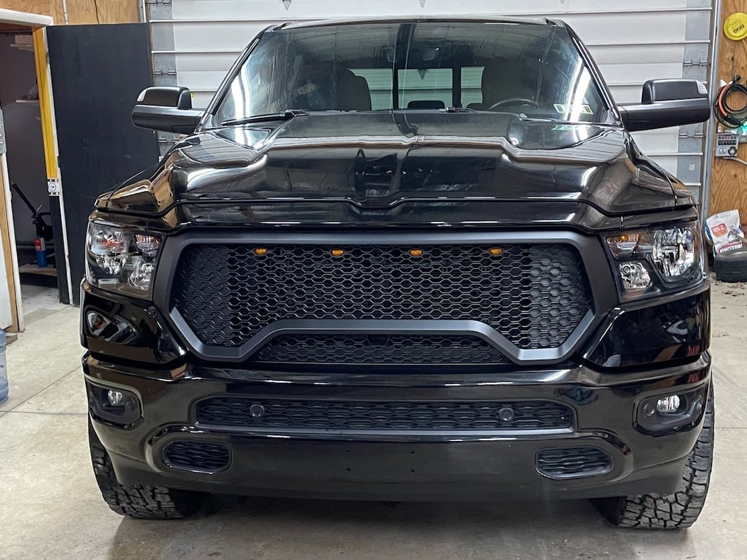 RedRock Rebel Style Upper Replacement Grille with LED DRL; Matte Black (19-24 RAM 1500 Big Horn, Laramie, Lone Star, Tradesman, Excluding Classic)