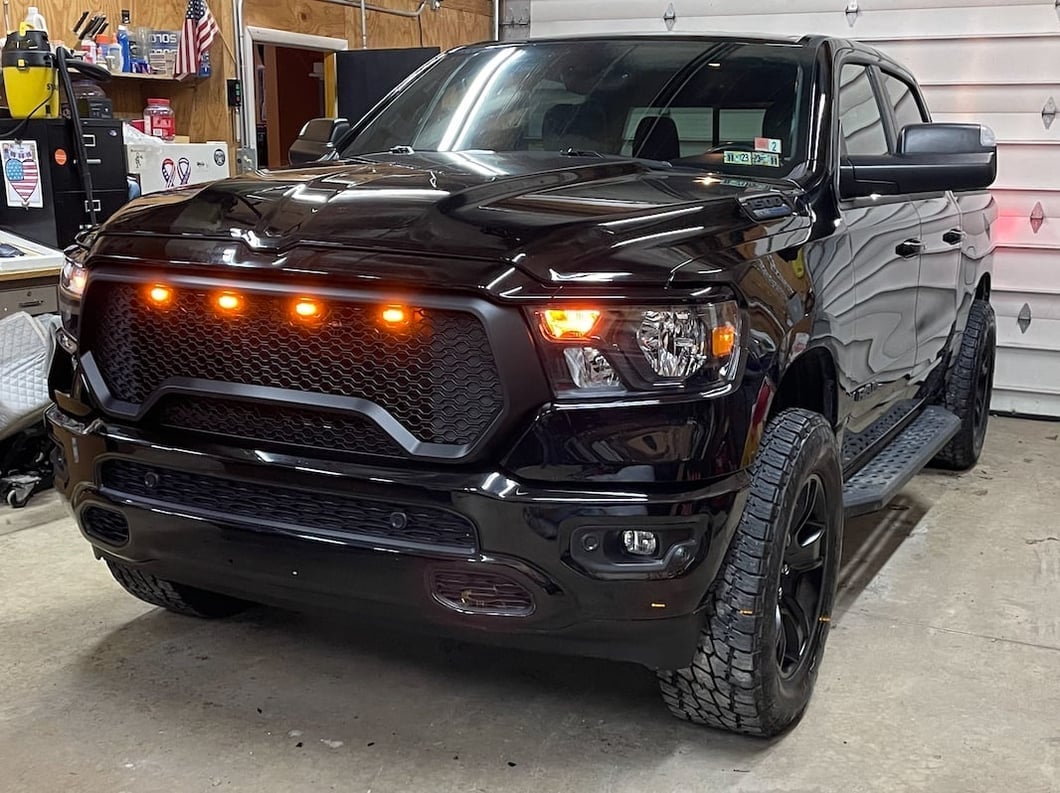 RedRock Rebel Style Upper Replacement Grille with LED DRL; Matte Black (19-24 RAM 1500 Big Horn, Laramie, Lone Star, Tradesman, Excluding Classic)