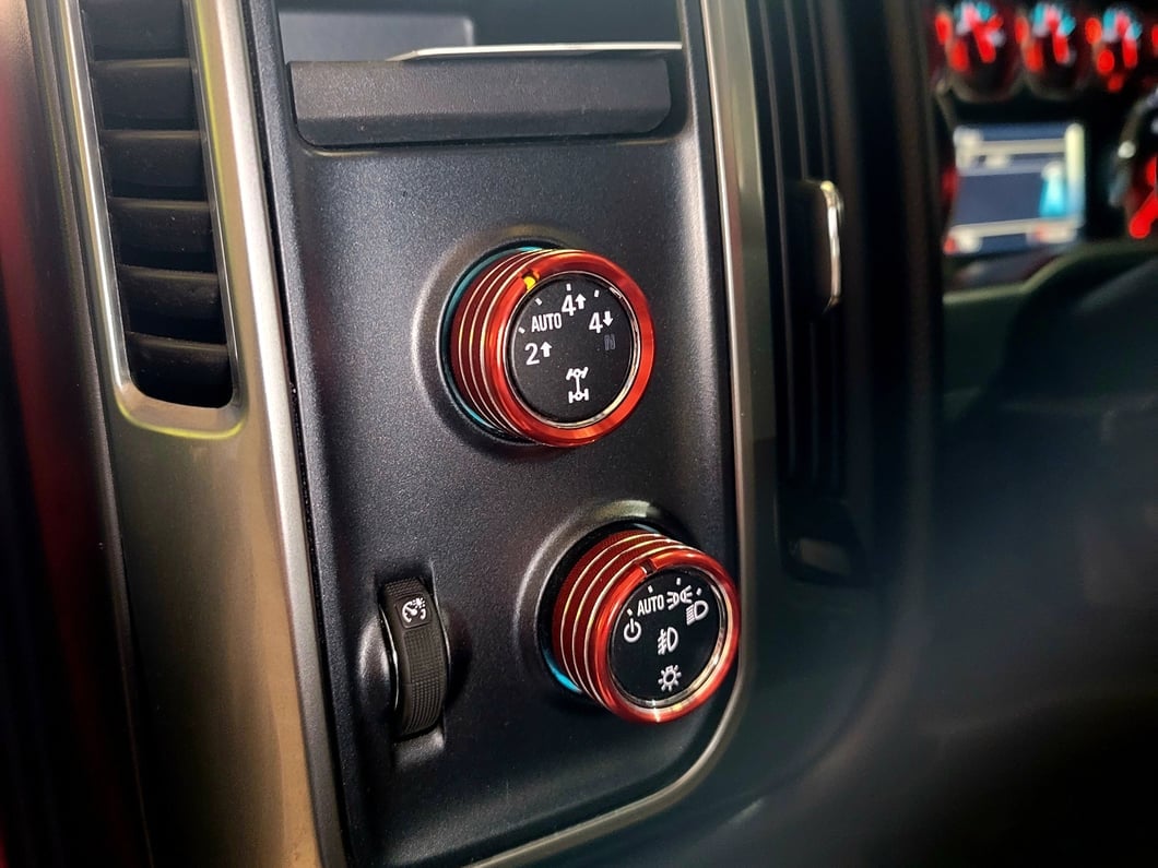 RedRock Billet Interior Knob Cover Kit; Red (14-18 Silverado 1500)