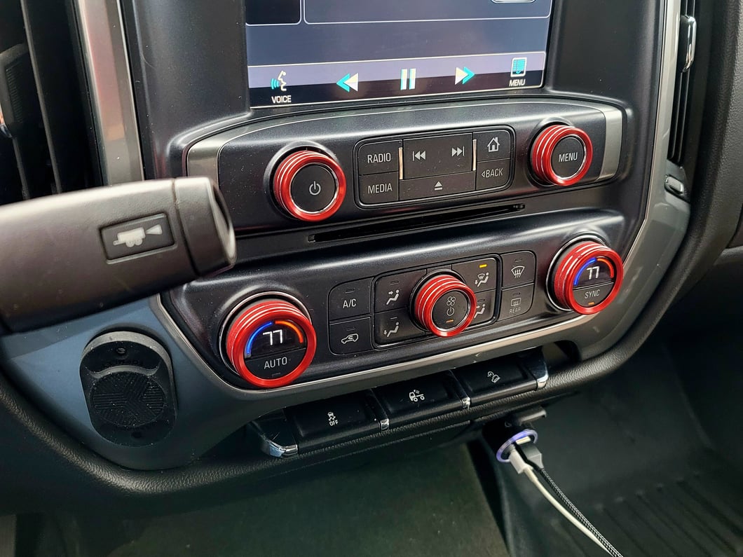 RedRock Billet Interior Knob Cover Kit; Red (14-18 Silverado 1500)