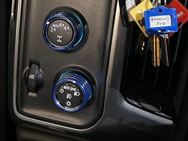 RedRock Billet Interior Knob Cover Kit; Blue (14-18 Silverado 1500)