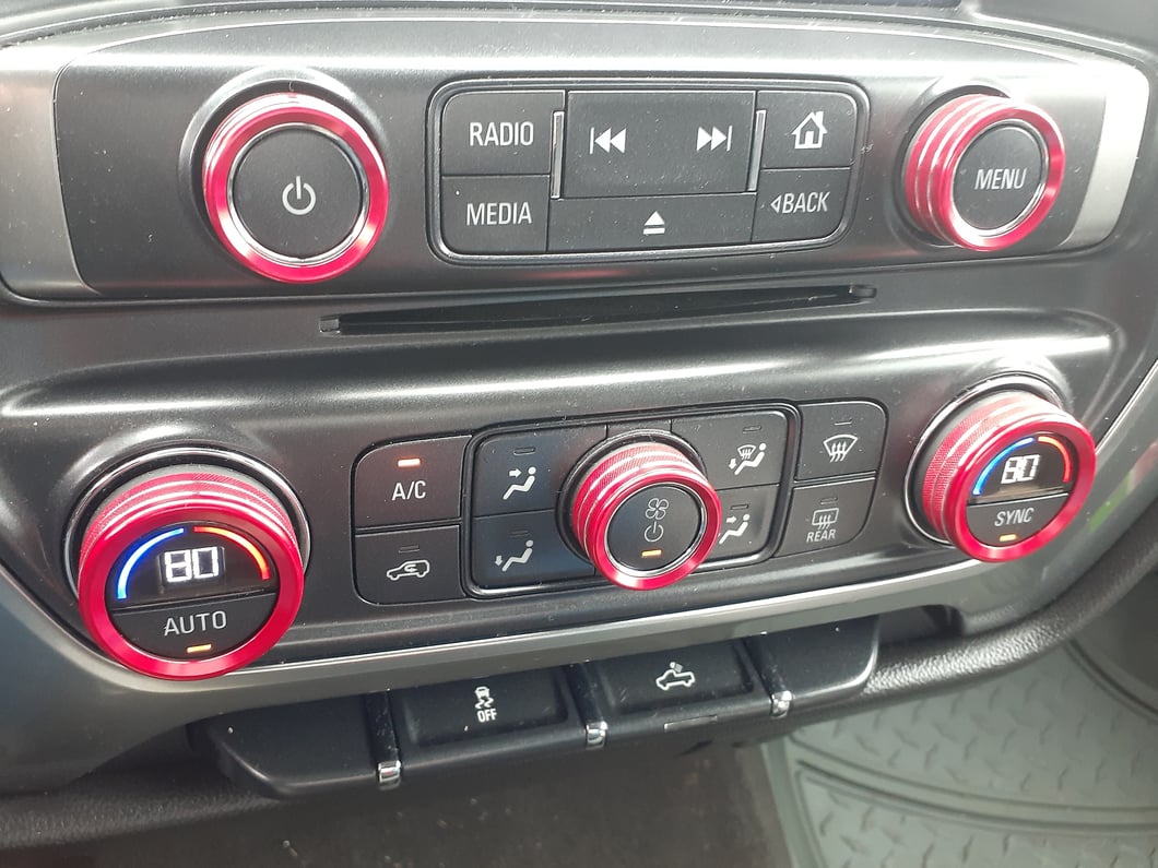 RedRock Billet Interior Knob Cover Kit; Red (14-18 Silverado 1500)