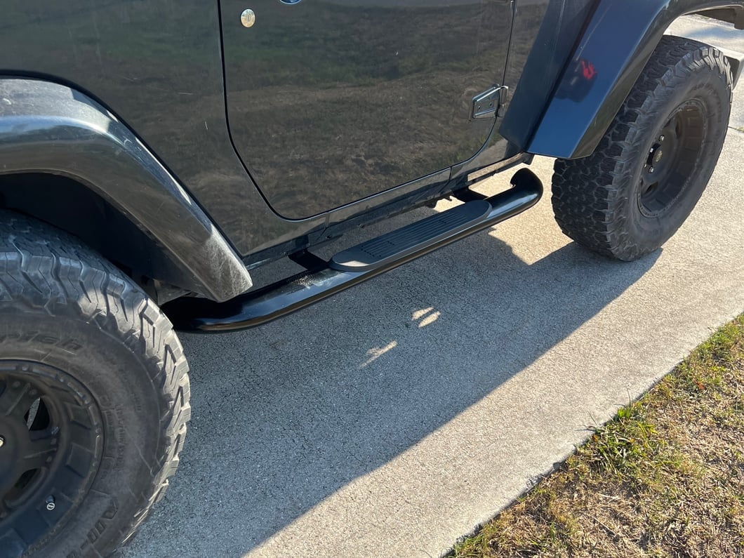 RedRock 4-Inch Oval Curved Side Step Bars; Semi-Gloss Black (07-18 Jeep Wrangler JK 2-Door)