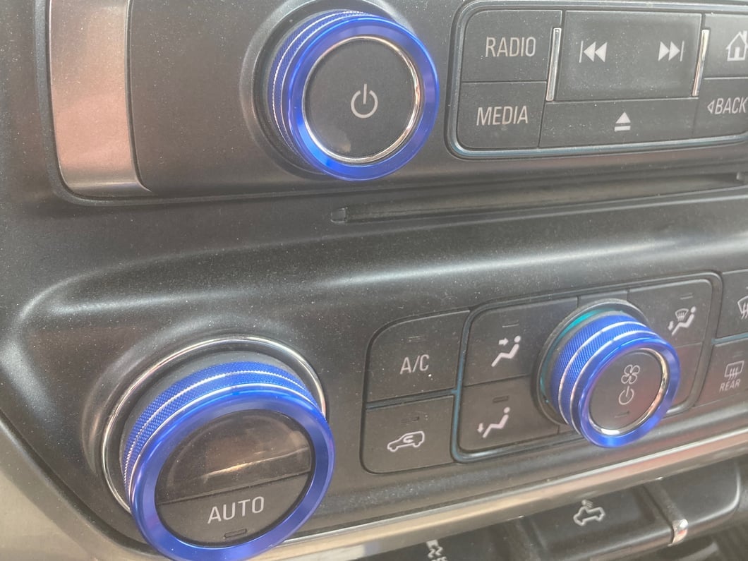 RedRock Billet Interior Knob Cover Kit; Blue (14-18 Silverado 1500)