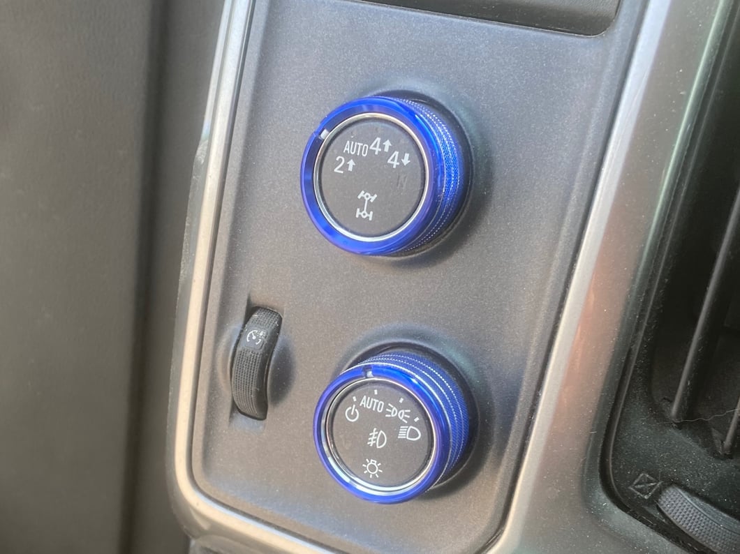 RedRock Billet Interior Knob Cover Kit; Blue (14-18 Silverado 1500)