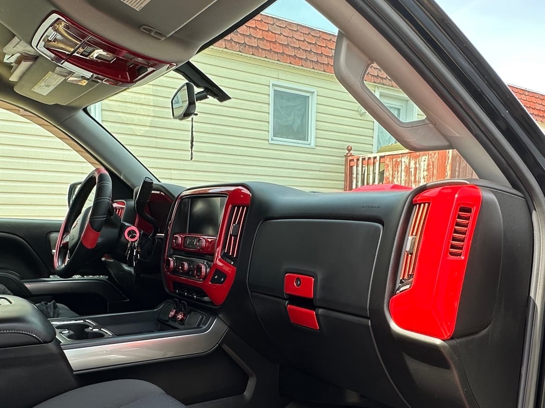 RedRock Billet Interior Knob Cover Kit; Red (14-18 Silverado 1500)