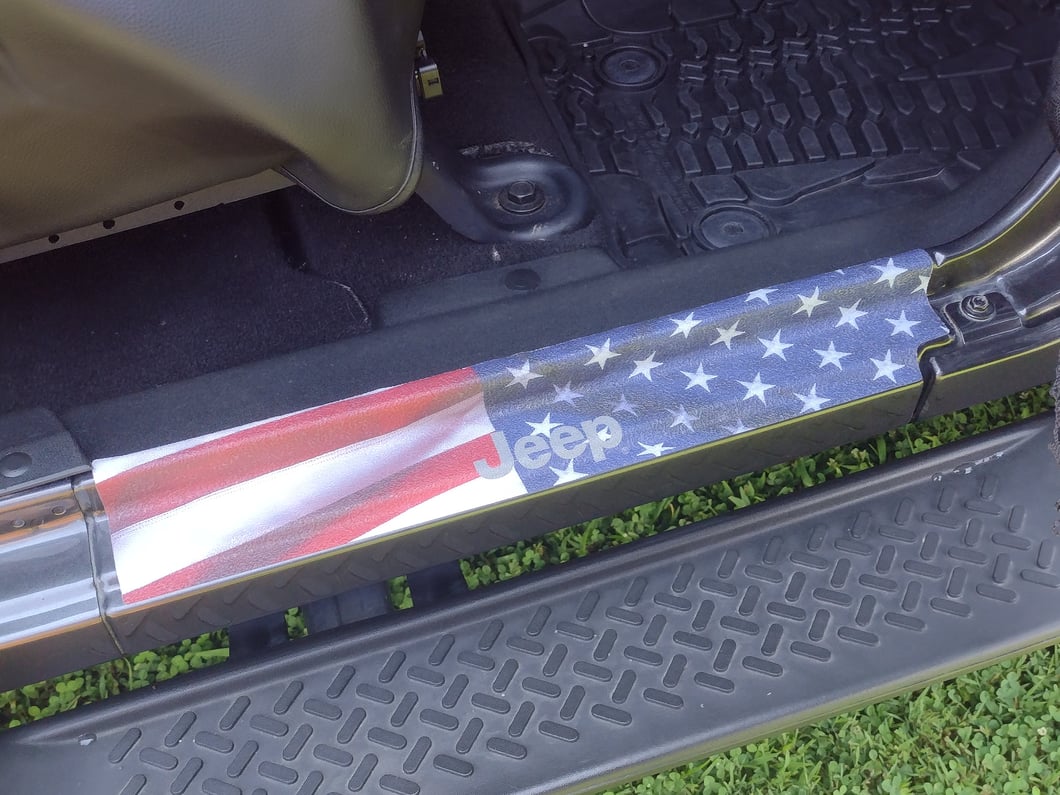 Jeep Licensed by RedRock Carbon Fiber Door Sill Decal; Real Flag (07-18 Jeep Wrangler JK)