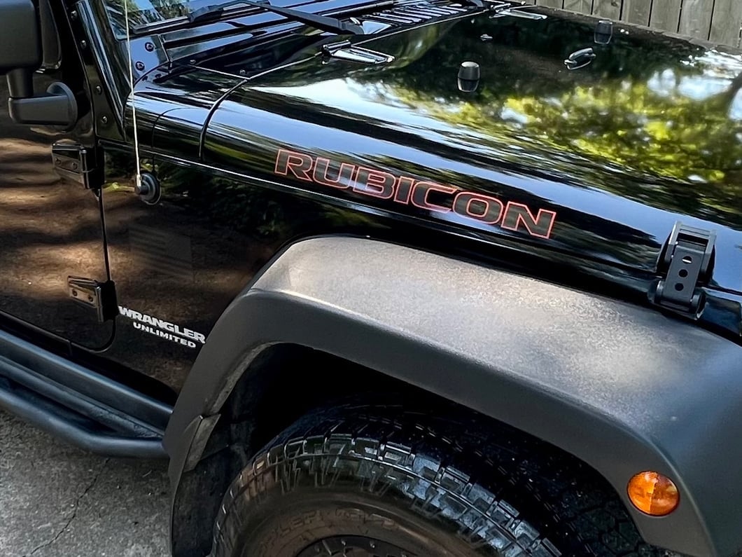 Jeep Licensed by RedRock Rubicon Hood Logo Decal; Red and Black (07-18 Jeep Wrangler JK)
