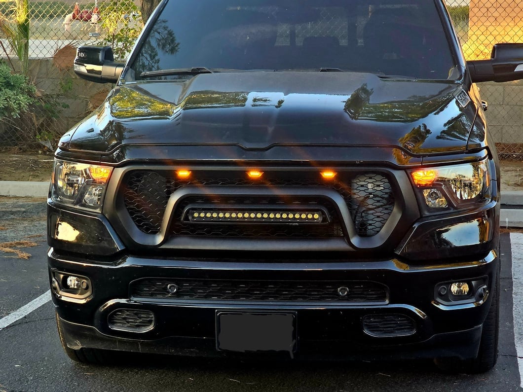 RedRock Rebel Style Upper Replacement Grille with LED DRL; Matte Black (19-24 RAM 1500 w/o Forward Facing Camera)