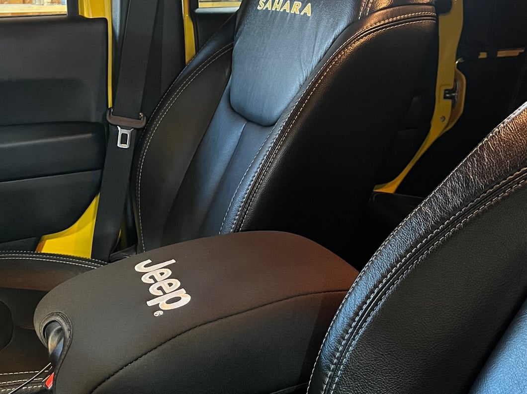 Jeep Licensed by RedRock Neoprene Center Console Arm Rest Cover with Jeep Logo; Black (11-18 Jeep Wrangler JK)