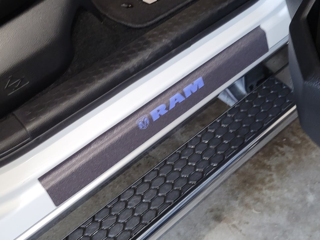 RAM Licensed by RedRock Door Sill Body Shield Decal; Blue (02-18 RAM 1500)