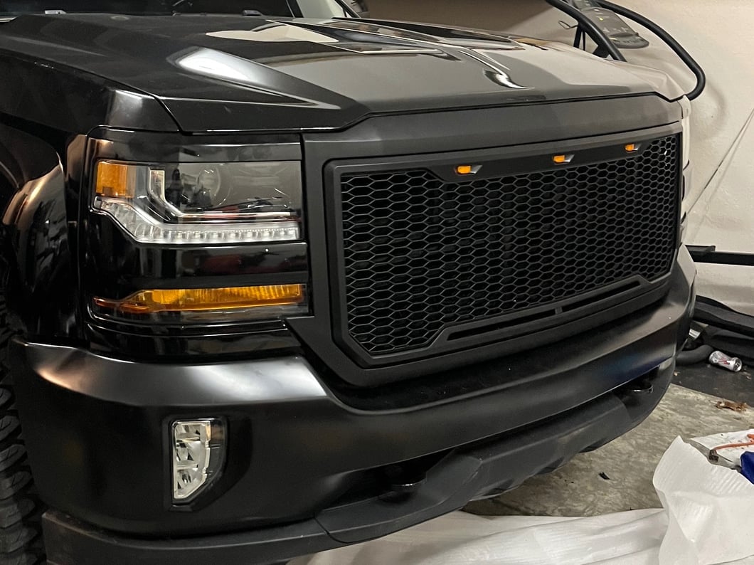 RedRock Baja Upper Replacement Grille with LED Lighting; Matte Black (16-18 Silverado 1500)