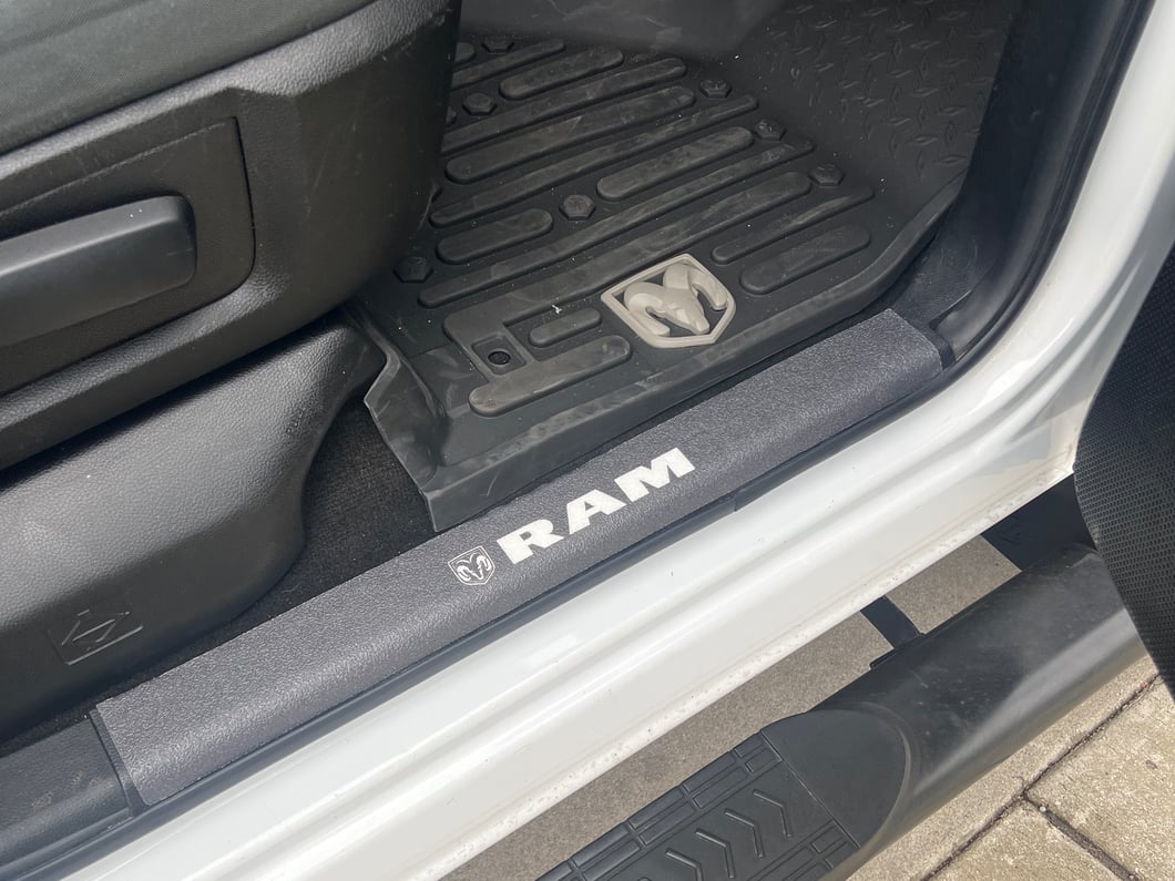 RAM Licensed by RedRock Door Sill Body Shield Decal; White (02-18 RAM 1500)