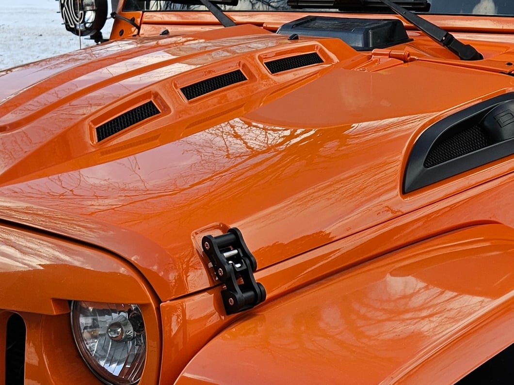 Jeep Licensed by RedRock Billet Aluminum Hood Catch Set with Jeep Logo (07-18 Jeep Wrangler JK)