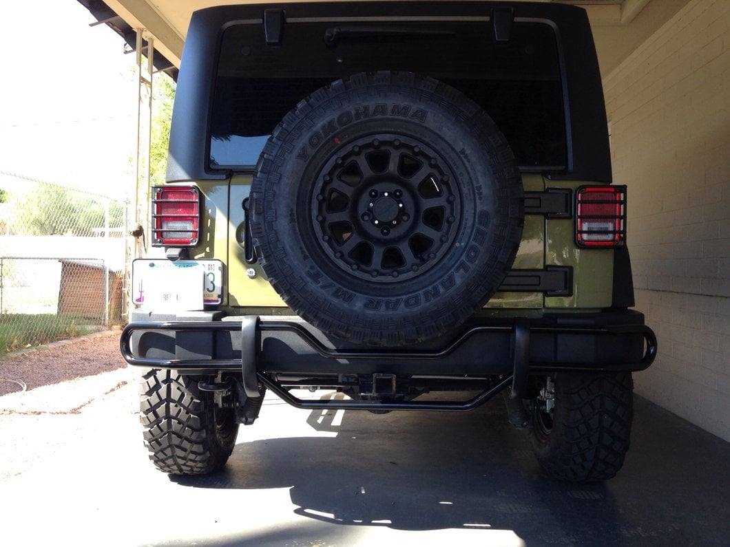 RedRock Rear Double Tube Bumper Guard; Gloss Black (07-18 Jeep Wrangler JK)