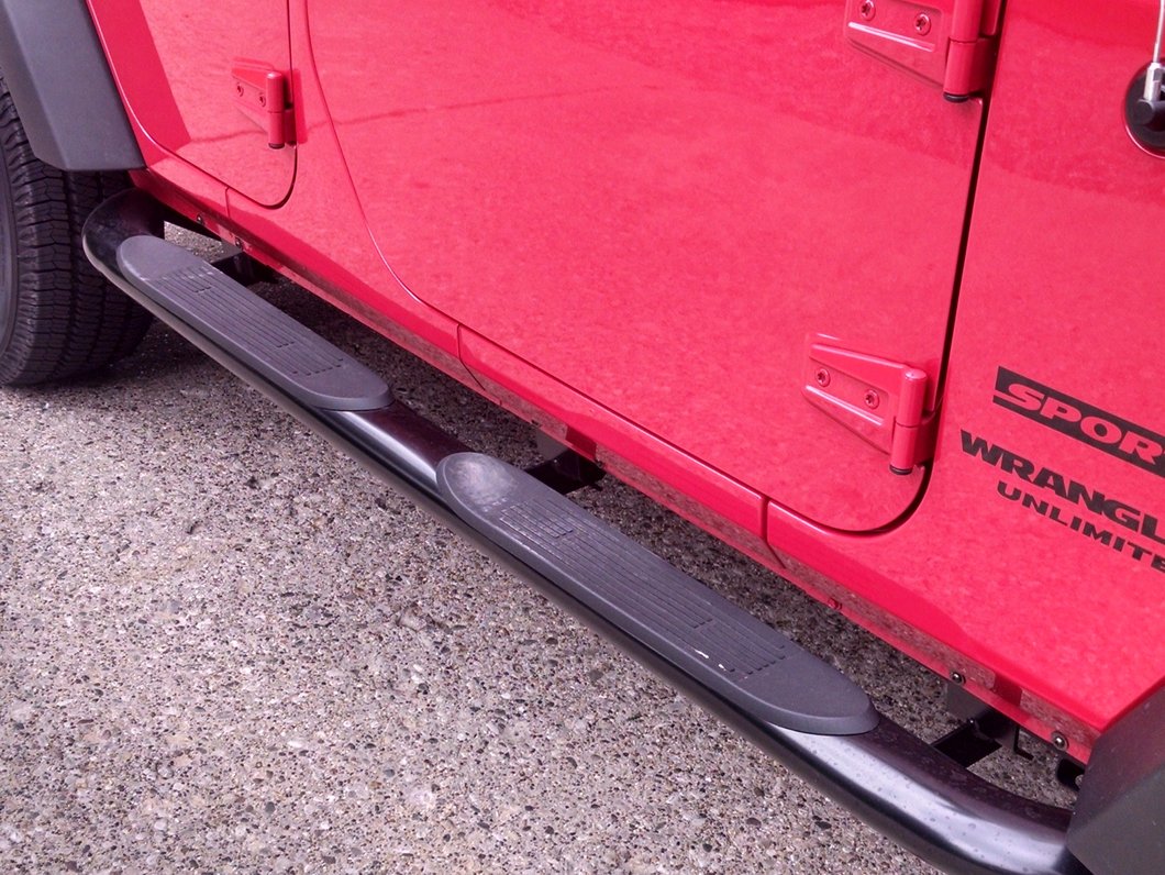 RedRock 4-Inch Oval Curved Side Step Bars; Semi-Gloss Black (07-18 Jeep Wrangler JK 4-Door)