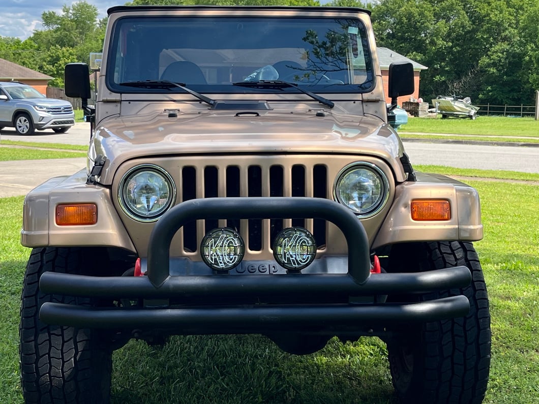 Jeep Licensed by RedRock Double Tubular Front Bumper with Classic Over-Rider Hoop and Jeep Logo; Textured Black (87-06 Jeep Wrangler YJ & TJ)
