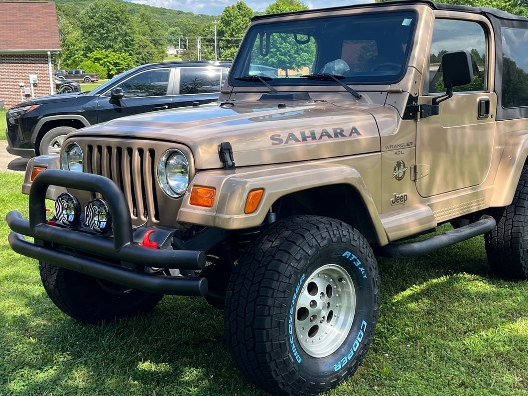 Jeep Licensed by RedRock Double Tubular Front Bumper with Classic Over-Rider Hoop and Jeep Logo; Textured Black (87-06 Jeep Wrangler YJ & TJ)