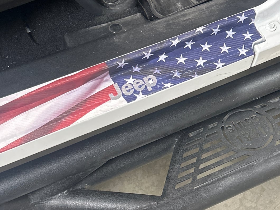 Jeep Licensed by RedRock Carbon Fiber Door Sill Decal; Real Flag (07-18 Jeep Wrangler JK)