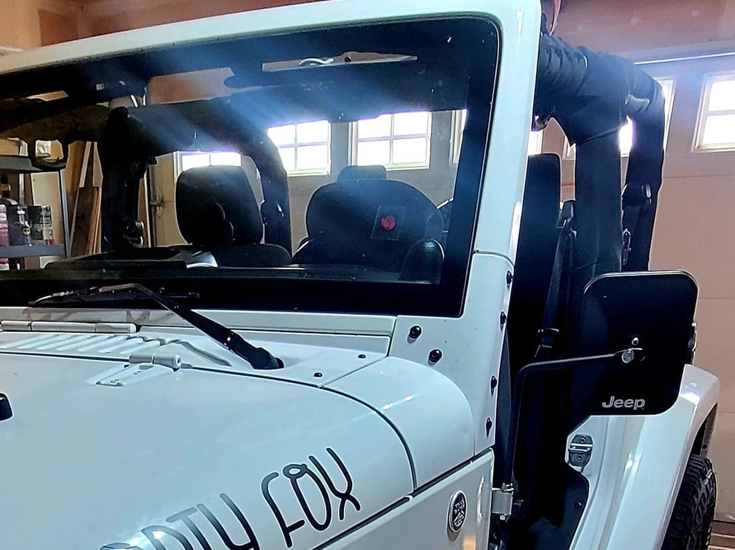 Jeep Licensed by RedRock Rectangular Adventure Mirrors with Printed Jeep Logo; Textured Black (76-25 Jeep CJ7, Wrangler YJ, TJ, JK & JL)
