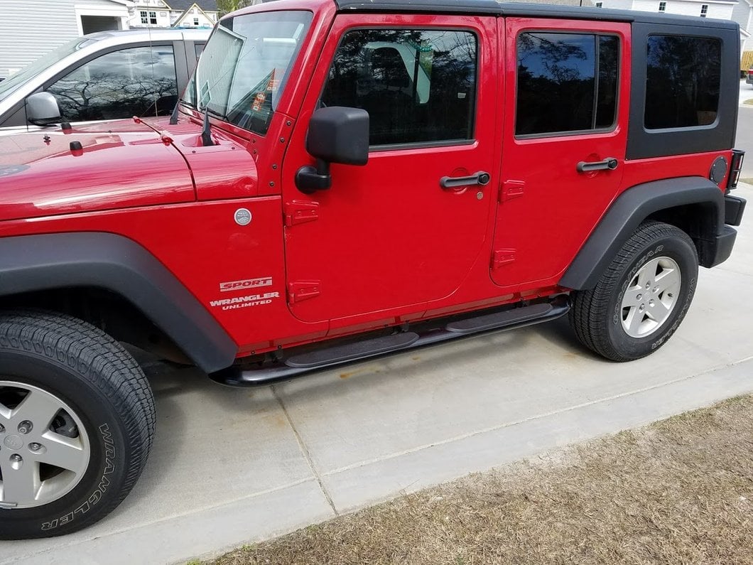 RedRock 4-Inch Oval Curved Side Step Bars; Semi-Gloss Black (07-18 Jeep Wrangler JK 4-Door)
